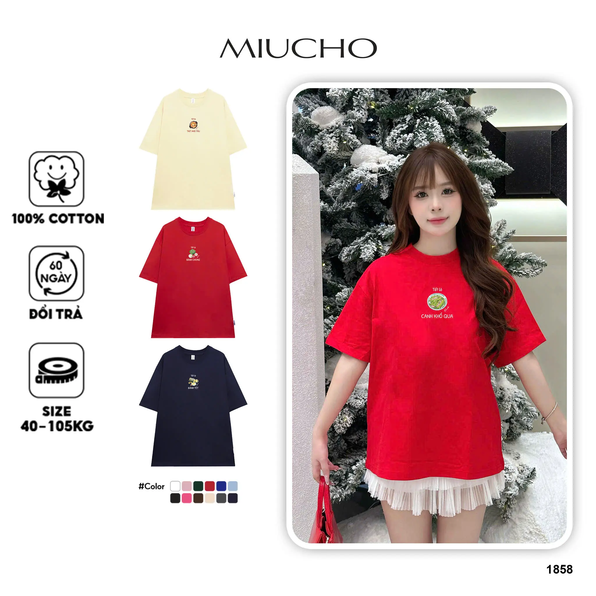 Áo thun tết form rộng cổ tròn chất vải cotton 4c co giãn thoáng mát Miucho BST in mix