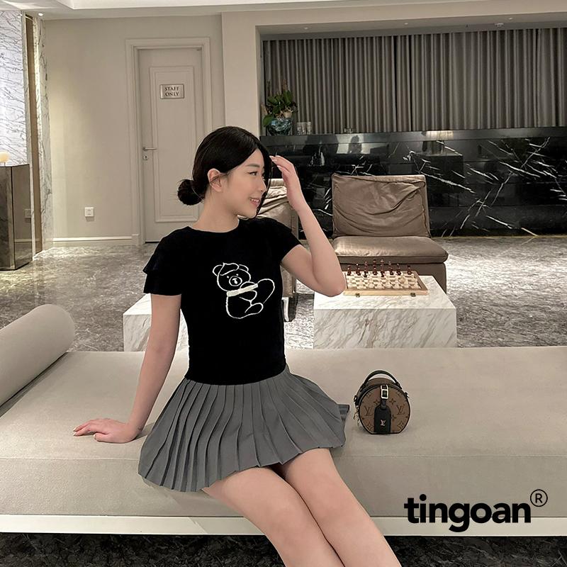 TINGOAN x TIKTOKSHOP - Áo len xù dáng lửng ngắn tay thêu hình gấu BEAR BABY 3 MÀU