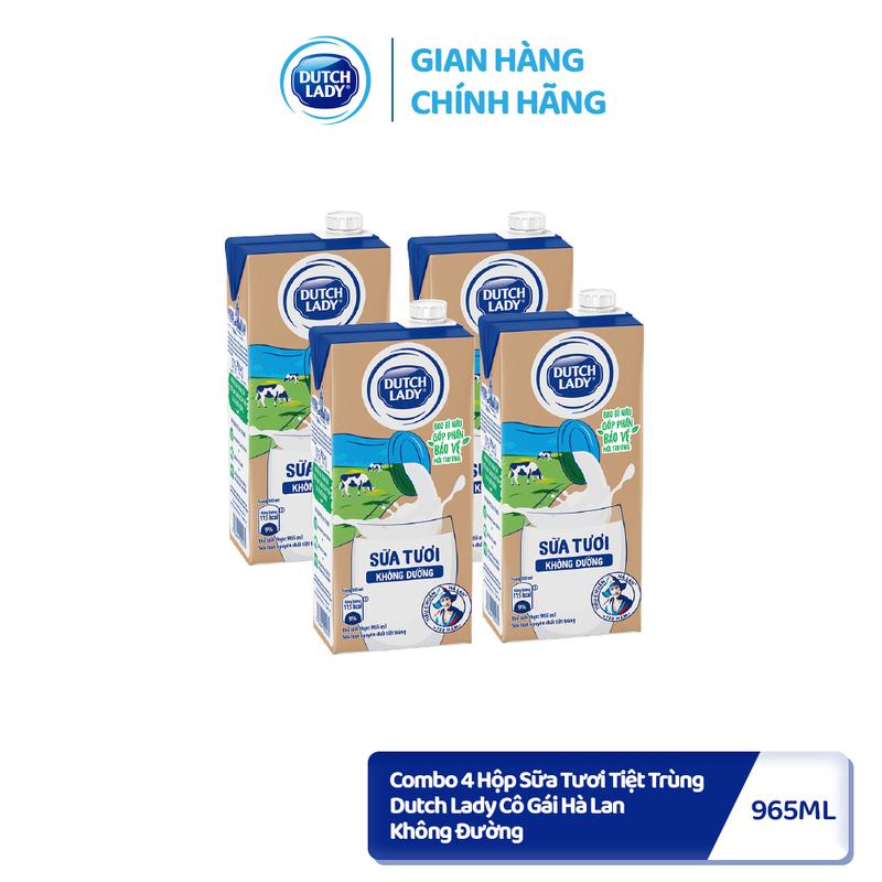 Combo 4 Hộp Sữa Tươi Tiệt Trùng Dutch Lady Cô Gái Hà Lan Không Đường 965ml