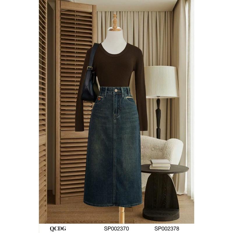 Chân Váy Jean Dài Chữ A Xẻ Váy ,Chân Váy Xinh Dáng Dài Cạp Cao Tôn Dáng Xẻ Sau hottrend CVD 83