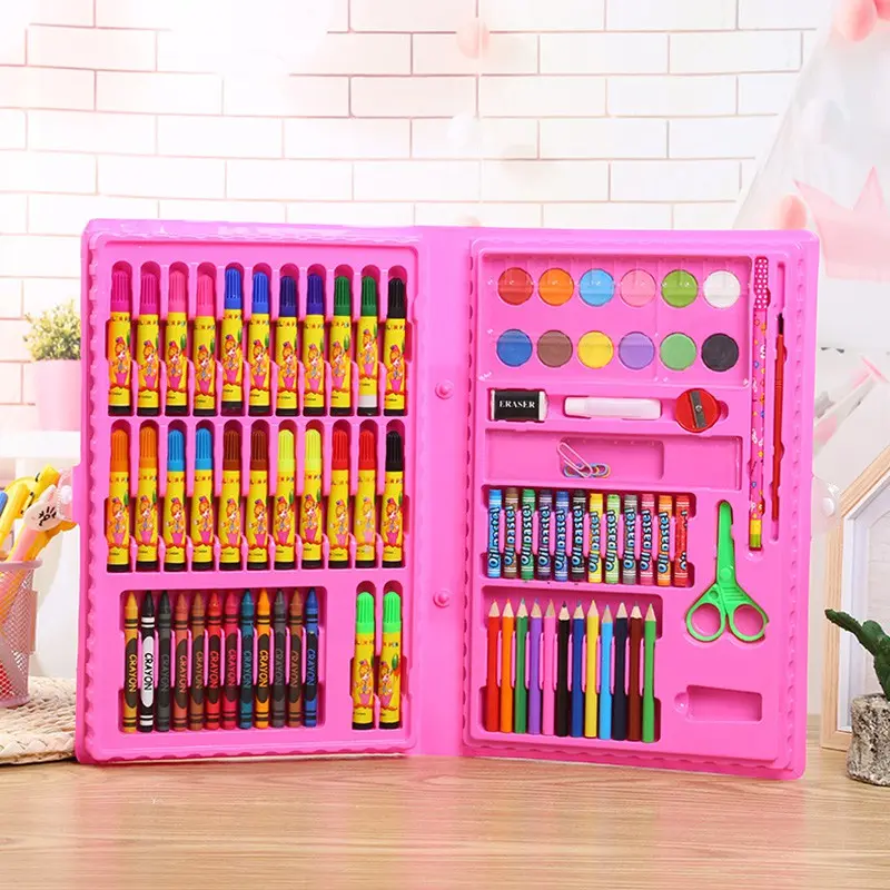 Crayon Set Isi 86 Pensil Warna Cat Air Alat Lukis Karakter Stationary Color Pencil  Cair Kayu Kuas Paper Pen Plastik Stationery
