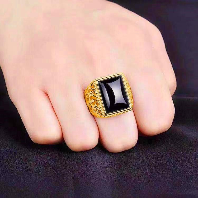 Product Introduction of Fashionable imitation agate gold ring, personalized and simple men's carnelian emerald ring ring 5