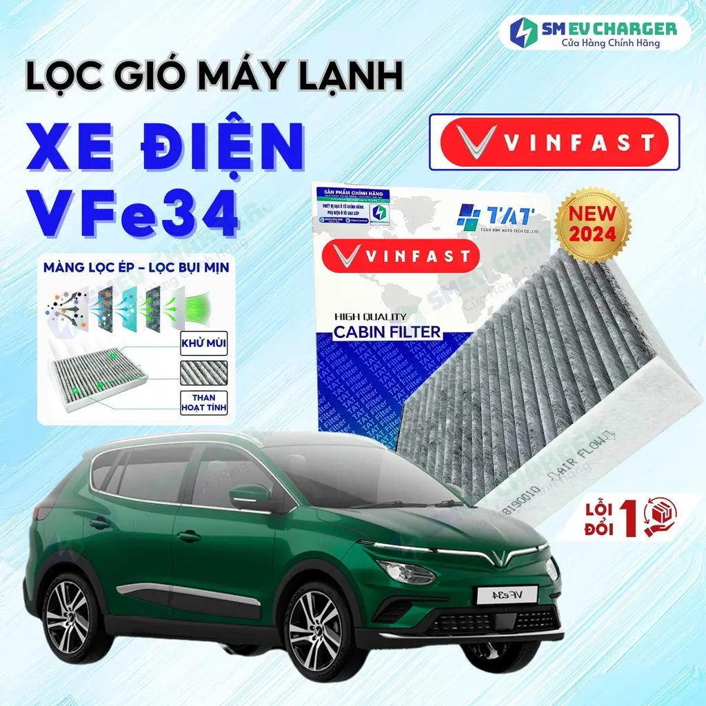 Lọc gió điều hòa VinFast VFe34 HEPA Lọc Than hoạt tính Kháng Khuẩn Khử Mùi Lọc bụi mịn PM 2.5 - SMEV Chính Hãng