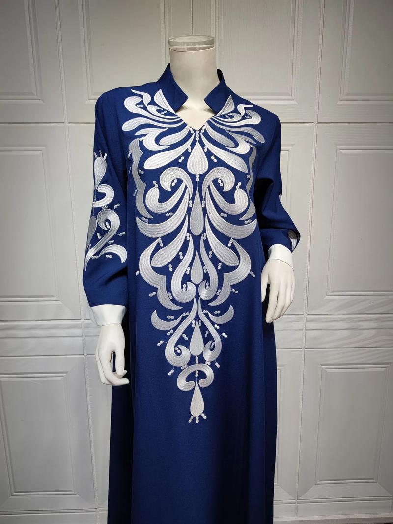 Product Introduction of Robe Muslim Abaya Dubai Embroidered Kebaya Dress Long Sleeve Gowns Moroccan Kaftan Islam Oman Qatar Ladies Dresses 22