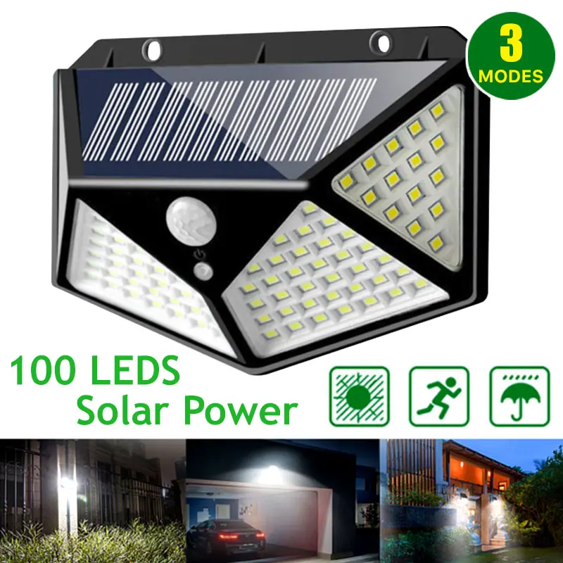 ( 4 X SIDED ) 100 LED 3 Modes Solar Motion Sensor Light Waterproof Energy Saving Outdoor Security Lamp Lampu Taman