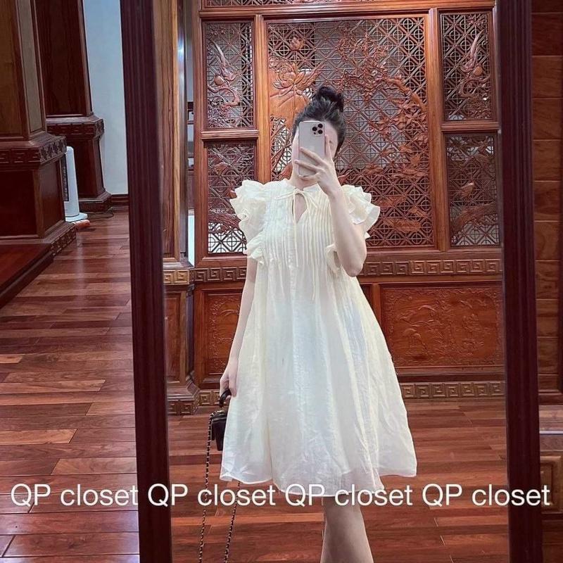 Váy bầu Đầm bầu thiết kế dáng babydoll dây buộc nơ chất liệu tơ phù hợp mọi hoàn cảnh di chơi di làm dự tiệc