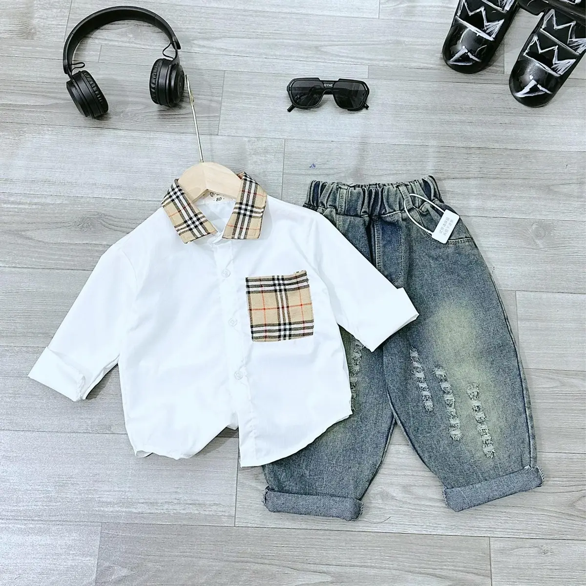 HG04 - Bộ sơmi quần jeans bé trai 10-30kg
