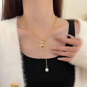 Kalung Beruang Kecil, Gaya Mewah, Mutiara Dongdaemun Korea