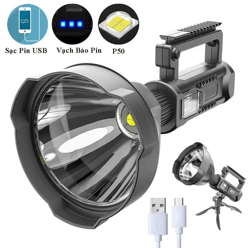 Đèn pin chiếu xa trên 500m W591 bóng XHP70 có độ sáng cao,có chân đế hỗ trợ cố định hướng chiếu đèn. 2