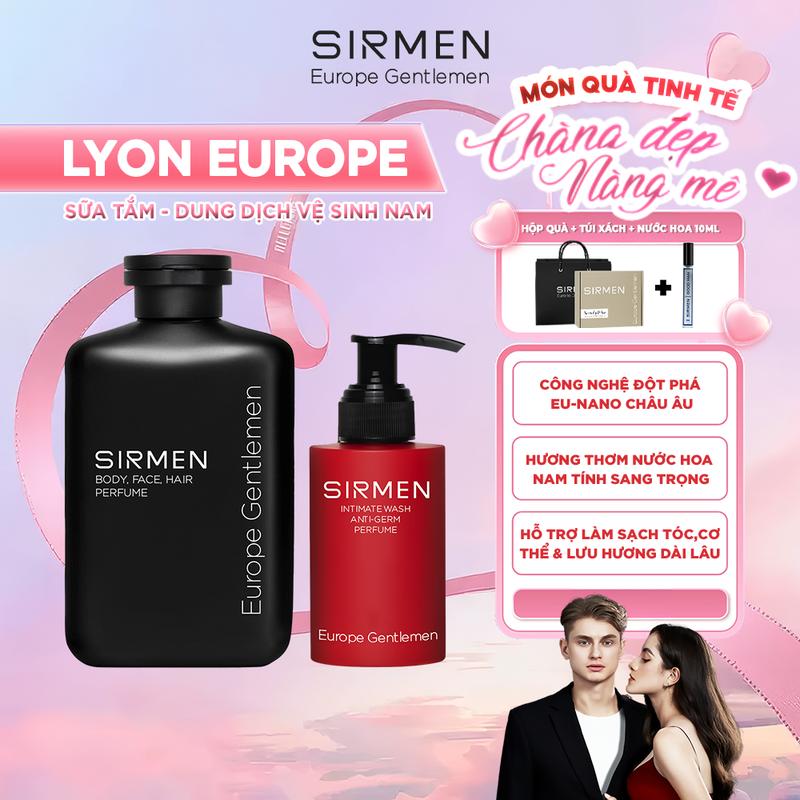 Bộ quà tặng cho nam LYON EUROPE - Gồm Sữa tắm nam 350g và Dung dịch vệ sinh nam 100g nguyên liệu châu Âu SIRMEN Europe Gentlemen chiết xuất tự nhiên công nghệ EU-Nano | TẶNG TÚI XÁCH & NƯỚC HOA 10ML