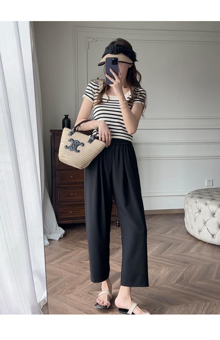 Product Introduction of Striped Short Style Top Design Sense Niche 2024 New Summer Sweet Slim Fit Inner Shoulder Short-Sleeved T-shirt Women's Striped Short-Sleeved Top 10