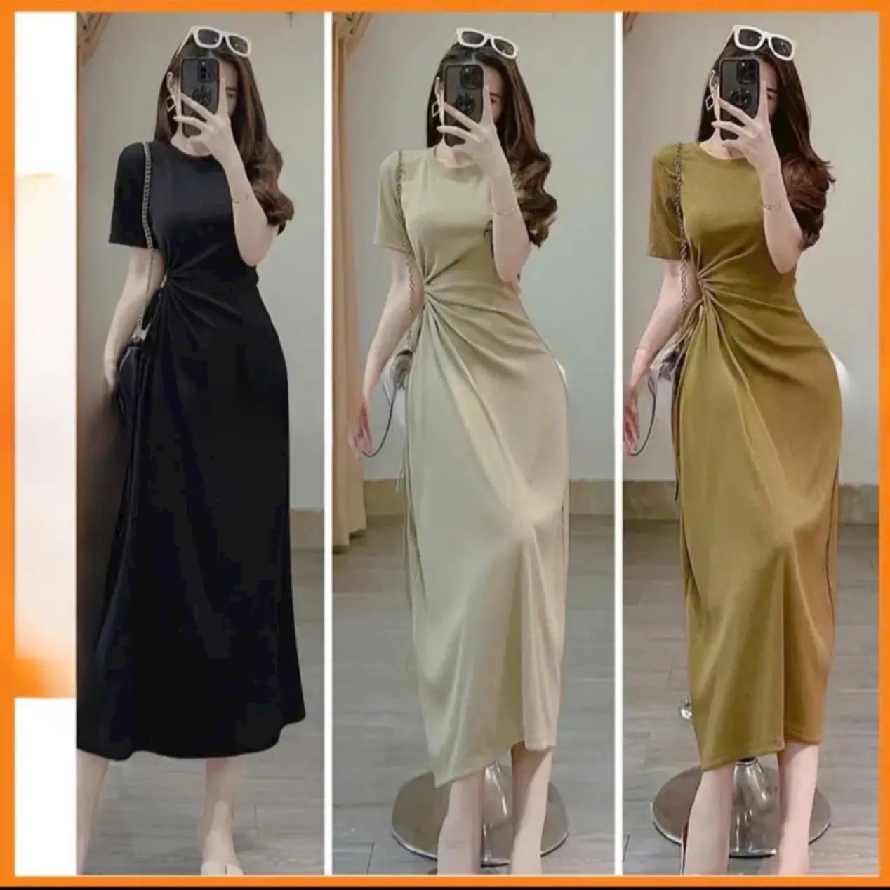 Đầm body rút eo thun tăm dáng xoè