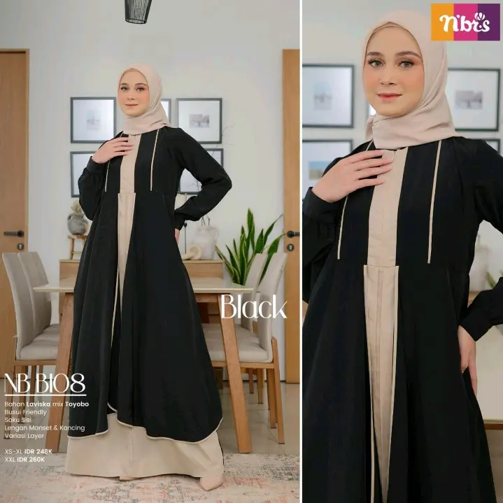 PROMO GAMIS NIBRAS NB B108 Wanita Manset Muslim Layer Kancing
