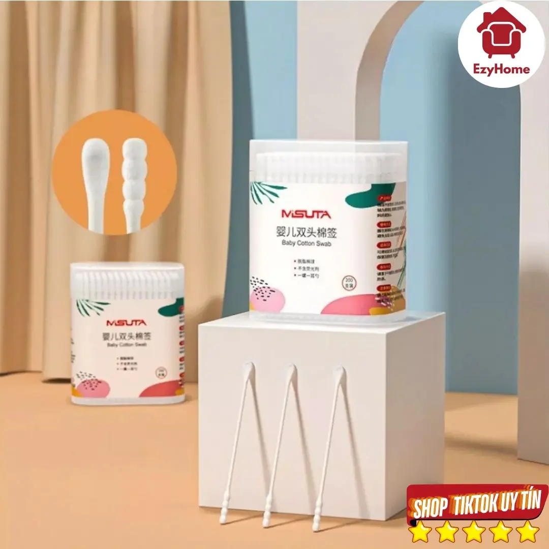 Tăm Bông Misuta, Vcoool 2 Đầu (Dẹt & Tròn) - Thân Giấy Mềm, An Toàn Cho Cả Gia Đình & Trẻ Sơ Sinh