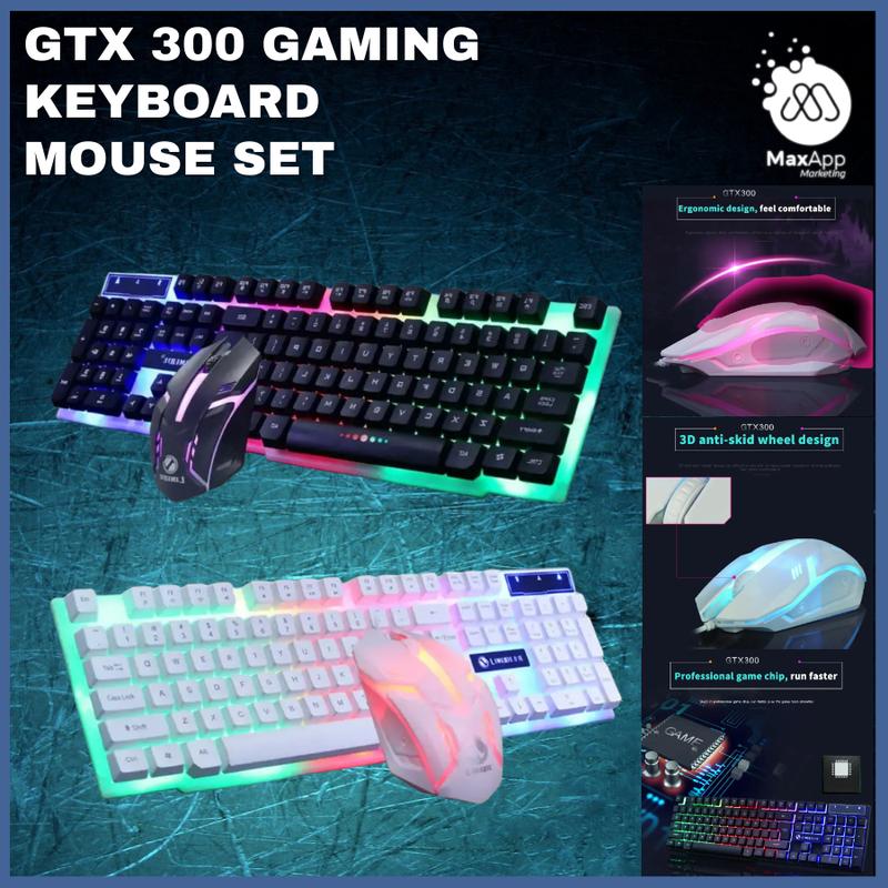 GTX300 Rainbow Color LED Backlit Mechanical Feeling Gaming Keyboard & Gaming Mouse Set Limeide GTX-300 RGB Rainbow Light