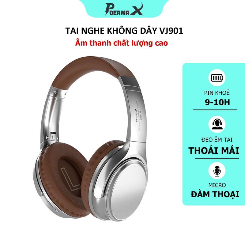  Tai nghe chụp tai bluetooth Poermax VJ901 có hỗ trợ đàm thoài rảnh tay và gập gọn tiện lợi 