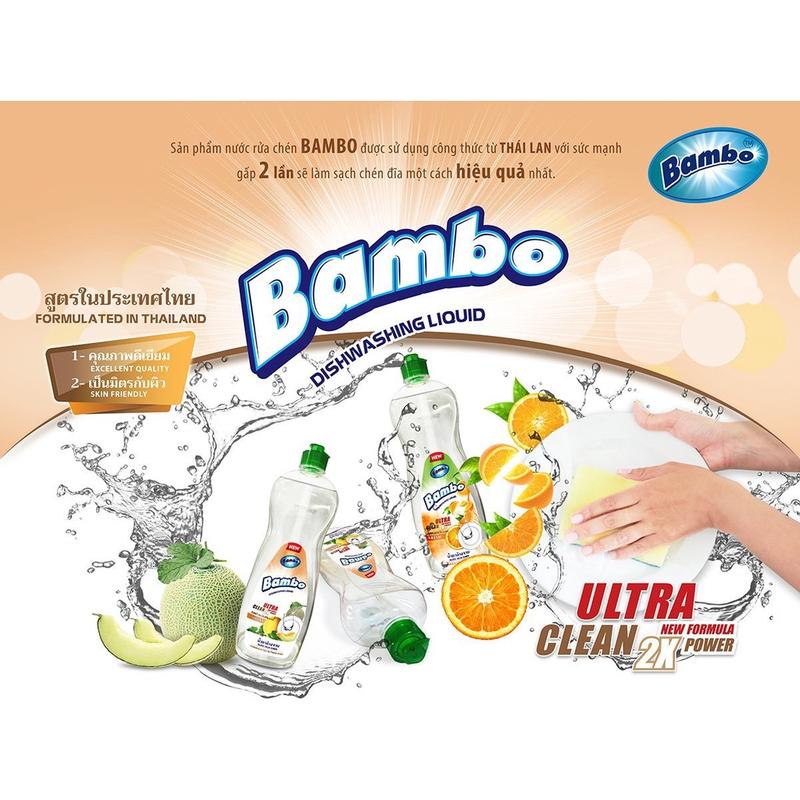 Nước rửa chén hương Dưa Lưới  và cam sàng Việt Thái Bambo công nghệ Thái Lan chai 400gr Chất lỏng Nhà bếp Làm Sạch nước  rửa nước giặt nước  rửa bột  tẩy