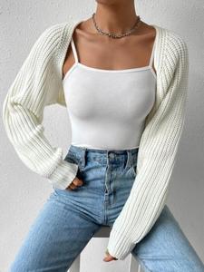 Cárdigan corto de manga raglán sólida para mujer, frente abierto, ropa de punto casual de manga larga para primavera y otoño, ropa de punto de moda para uso diario
