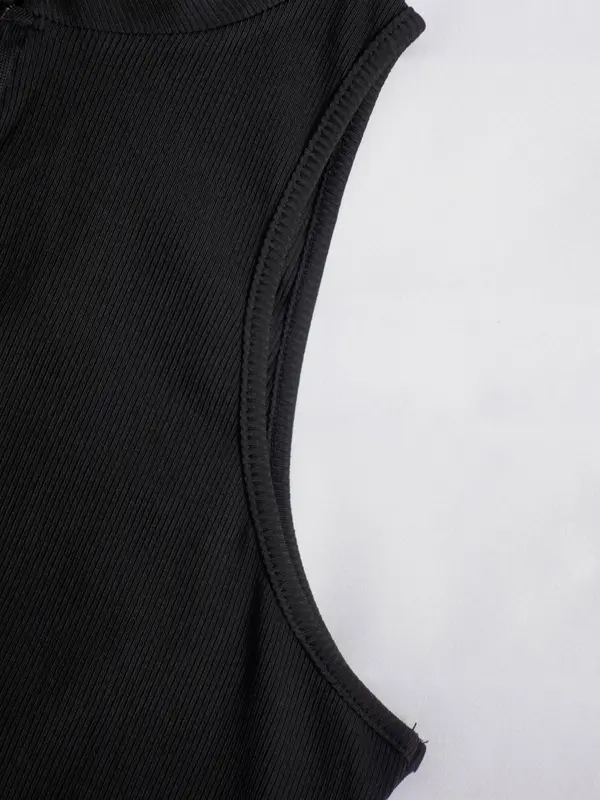 Women's Solid Color Half Placket Zipper Mock Neck Ribbed Crop Tank Top, Casual Sleeveless Cropped Top for Summer, Summer Clothes, Going Out Top, Streetwear, Ladies Clothing for Daily Wear 7