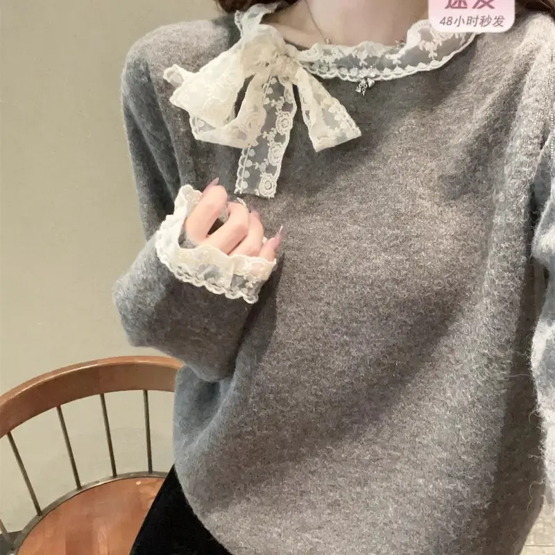 Áo lớp cơ sở Dralon, Nơ ren, Có thể mặc vào mùa thu và mùa đông, Ngọt Ngào và siêu đẹp, Đồ lót ấm áp, Áo dài tay, Thích hợp cho mặc ngoài trời Nữ Top 1