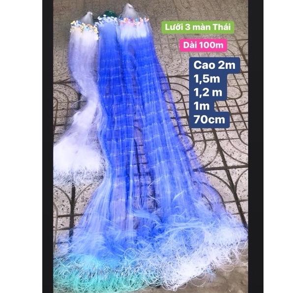 Lưới 3 Màn, lưới bắt cá Thái Lan tay dài 100m. Cao 2m, 1,5m, 1,2m,1m,60/70cm Fishing Bắt cá Bắt Tôm