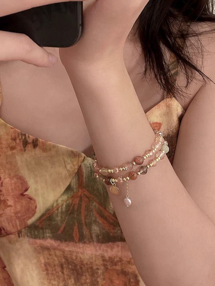 Product Introduction of Luxury Pearl Double Layer New Bracelet Crystal High-end Beaded Vintage Niche Exquisite Temperament Bangle Jewelry wlw  bracelets gelang  ldr  bergetar sweet  alhambra  bracelet cubic  zirconia 4