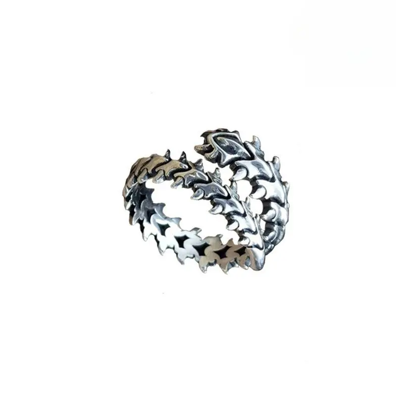 European and American Alloy Retro Geometric Spine Ring for Men and Women with Adjustable Opening