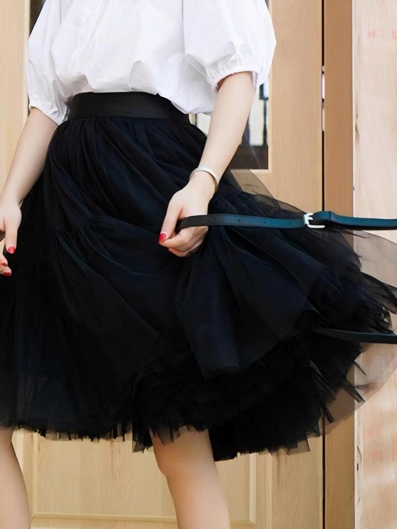 Product Introduction of Women's Solid Tulle Skirt, Elegant Fashion Knee Length Skirt for Party Club Dating, Ladies Bottoms for All Seasons 6