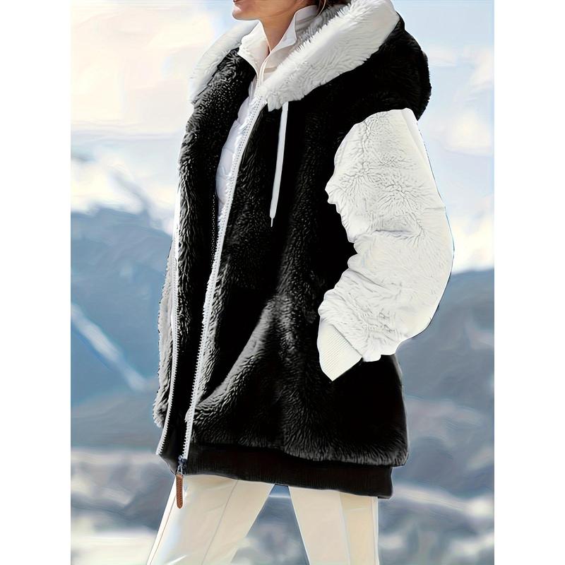 TikTok Shop Plus Size Casual Winter Coat Women s Color Matching Teddy Wool Hooded Drawstring Long Sleeve Zipper Corset Coat Winter Coat with Pockets