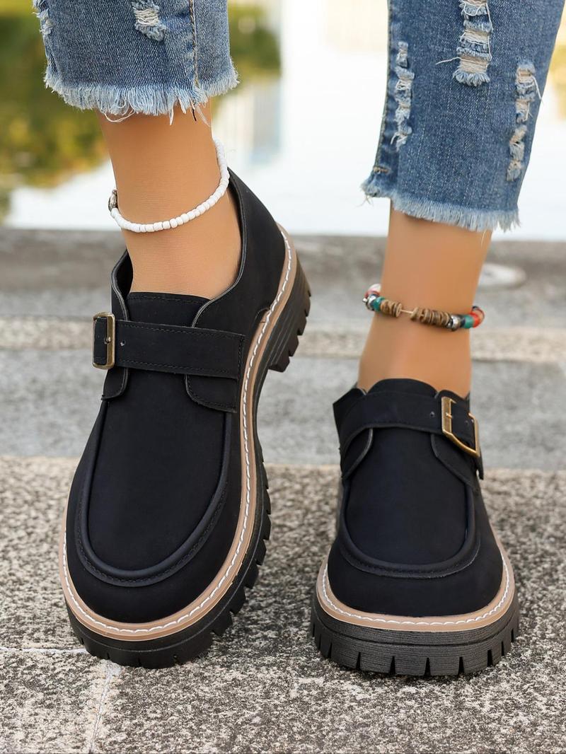 Product Introduction of Women's Fashionable Solid Color Buckle Decor Loafers, Casual Comfortable Shoes for Daily Wear, Female All-match Round Toe Slip on Shoes for Daily Wear, Girl 7