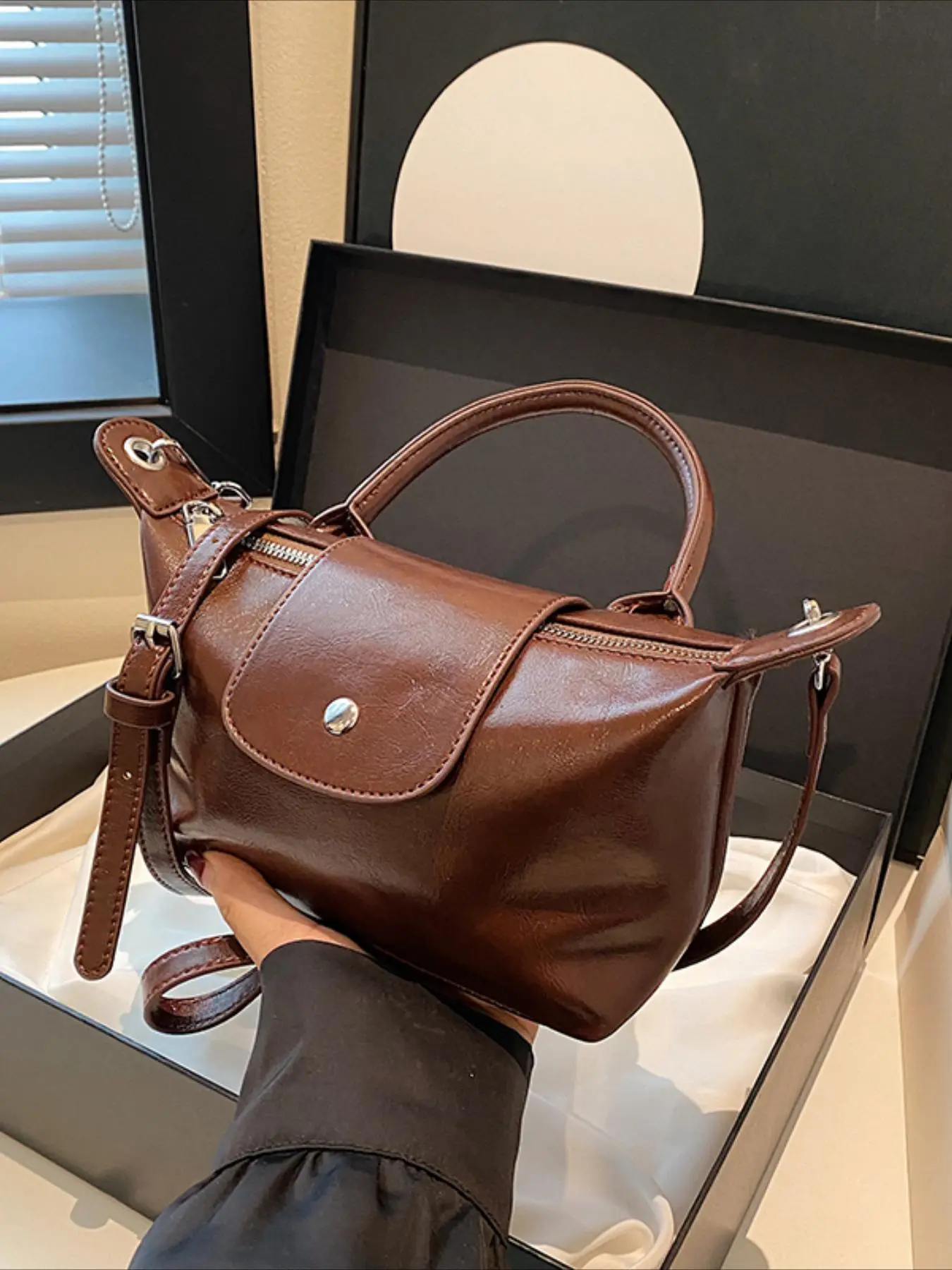 Women's Solid Color Handbag, Fashionable PU Leather Crossbody Bag with Detachable Adjustable Shoulder Strap, Casual Versatile Shoulder Bag for Daily Used, Satchel
