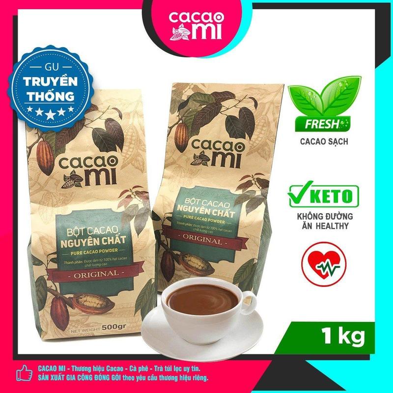 Bột cacao nguyên chất không đường CacaoMi Original gu truyền thống bơ cacao 8-11% chuyên pha chế đồ uống sô cô la quán Cafe làm bánh kẹo làm chocolate 1kg cacaomi