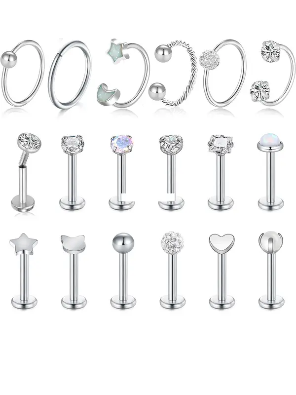 Mixed Style Rhinestone Decor Lip Ring, Stainless Steel Lip Stud, Body Jewelry for Women & Men, Trendy All-match & Exquisite Jewelry for Birthday Gift 0