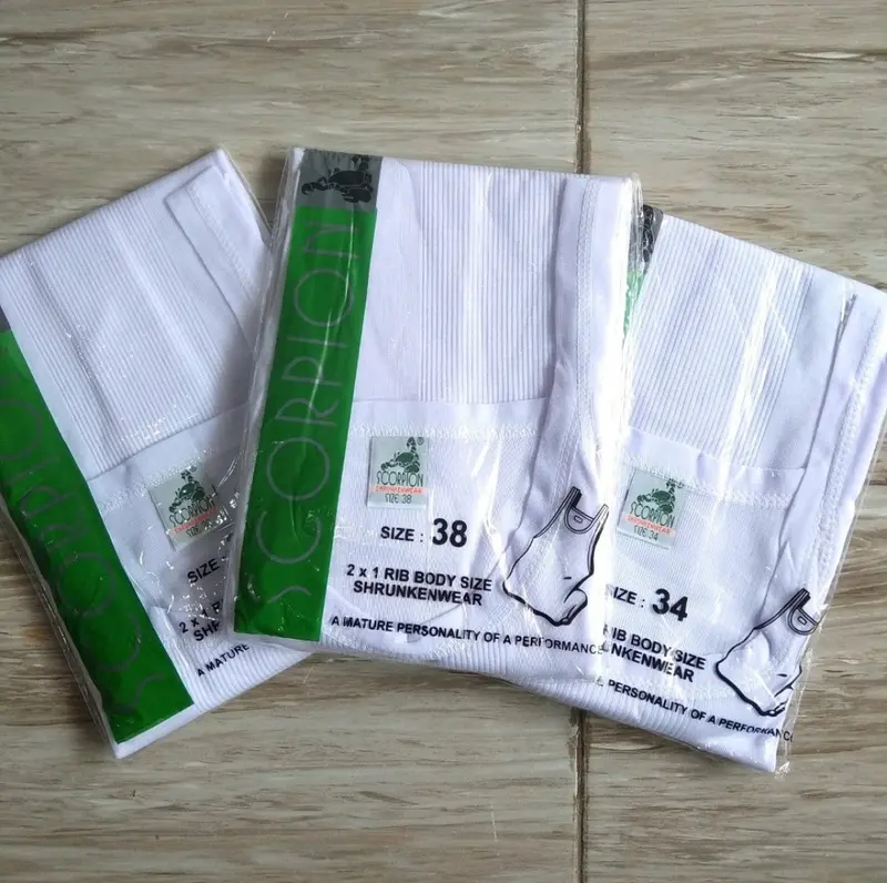 3 Pcs Kaos Dalam Scorpion - SInglet Pakaian Dalam Pria Dewasa - Putih Salur 0