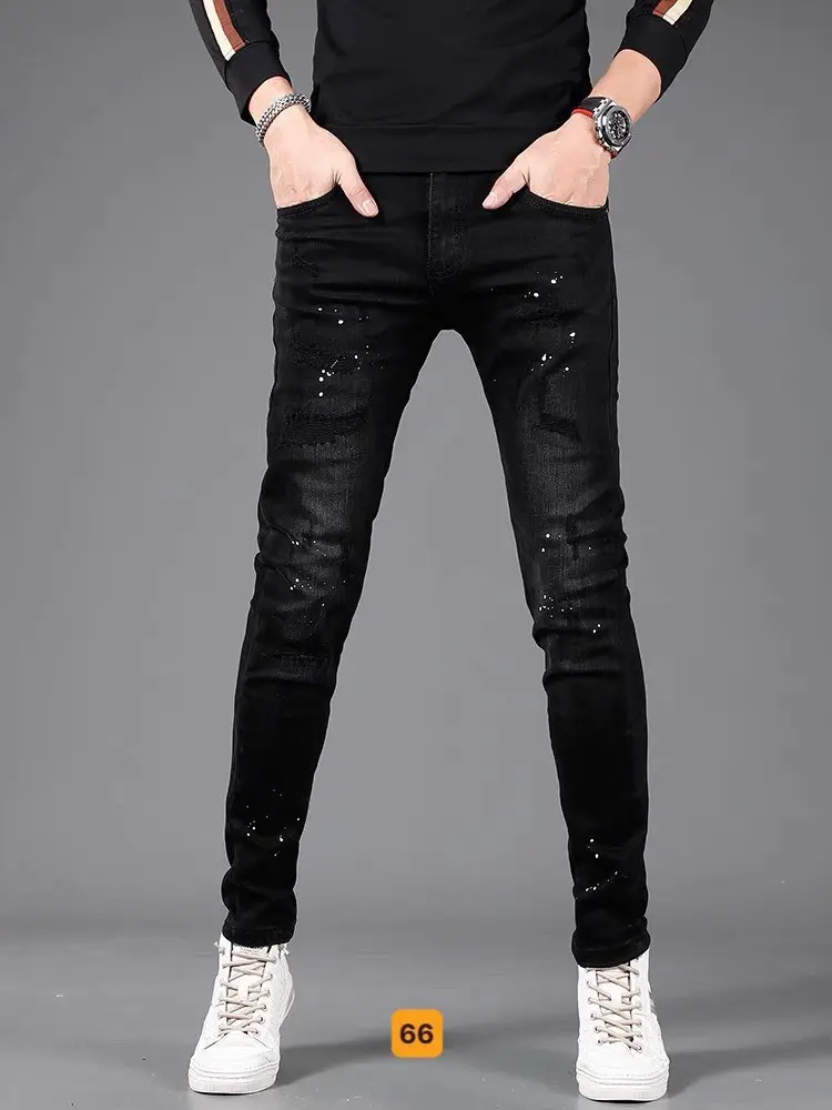 quần jean nam đen rách kiểu vảy sơn, chất jean cotton,co giãn bao đẹp,size từ 28-34