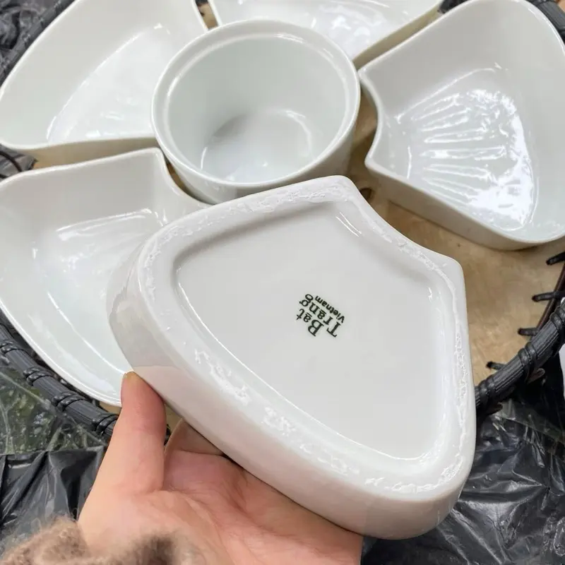 Bộ Bát Đĩa 5 Cánh Hoa Đào Sứ Bát Tràng Kèm Khay Mây Siêu Đẹp,Bộ Bát Bánh Trôi Size To 33cm, Bộ bát đĩa cúng bàn thờ Thần Tài tô tiểu 8