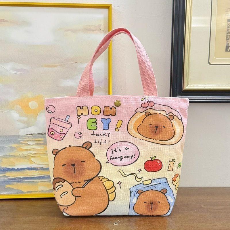 Túi Bucket Vải Bố Capybara, Năm 2025, Thích Hợp Cho Sinh Nhật Bé Gái, Túi Ăn Trưa, Túi Cầm Tay Nhỏ Túi Tote Cầm Tay Dễ Thương, Kapibala, Được Xếp Hạng 93% Tích Cực 3