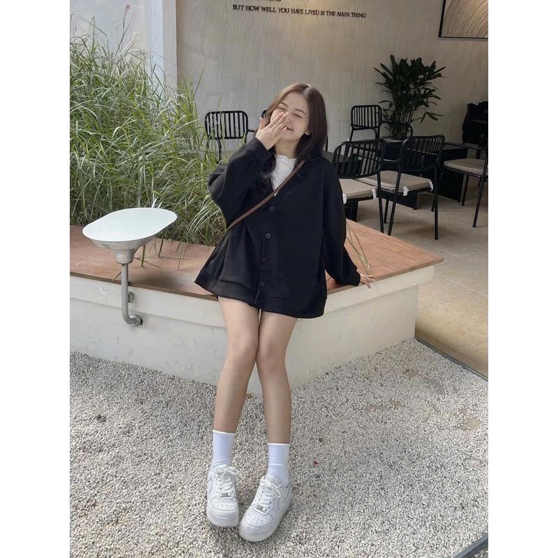 Áo Cardigan nỉ tăm cổ V co dãn, áo khoác cadigan khoác ngoài cho nữ CHEP BASIC áo  len có thể giặt máy 【 trắng 】 2