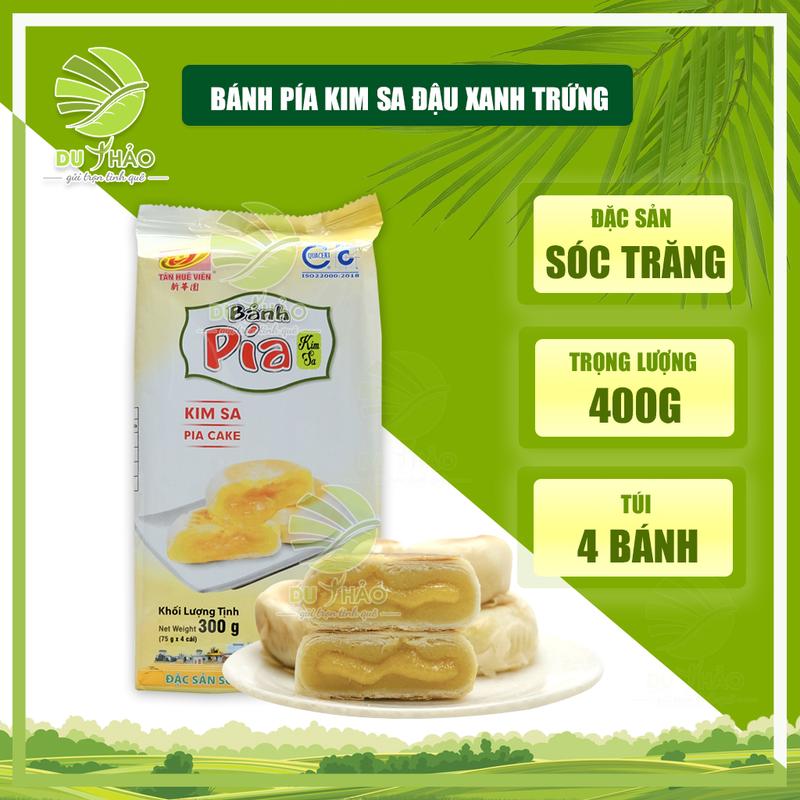 Bánh pía kim sa tan chảy đậu xanh trứng muối Tân Huê Viên 300g, loại lớn túi 4 bánh