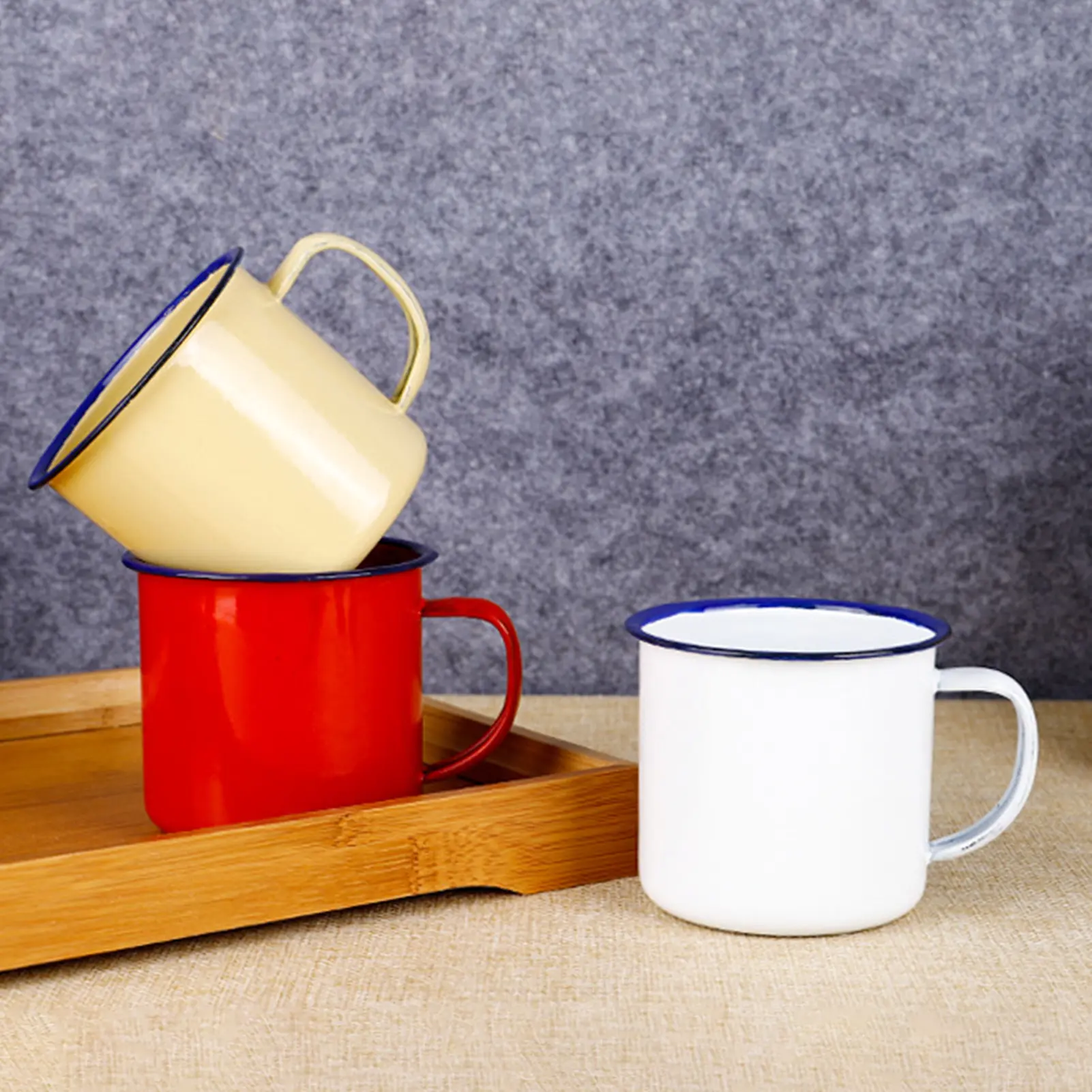 [SV] Retro Style Multi-use Water Mug Enamel Practical Non-sliding Base Drink Mug for Home