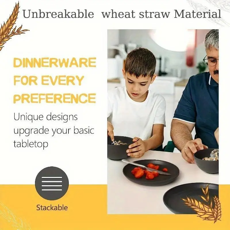 16pcs/set Wheat Straw Dinnerware Set, Including 4pcs Bowl, 4pcs Dinner Plate, 4pcs Cup, 4pcs Dessert Plate For 4 People, Cutlery Set For Home Kitchen Dining Room 5