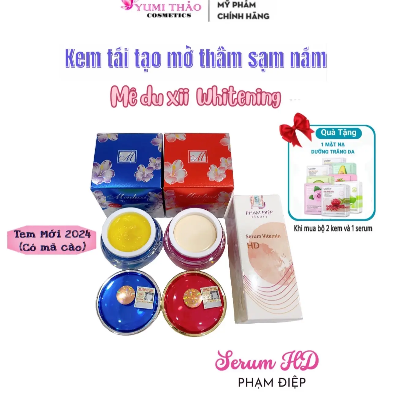 Kem face mê du xii tem vuông ngày đỏ đêm xanh chuẩn chính hãng và serum HD phạm điệp Skincare