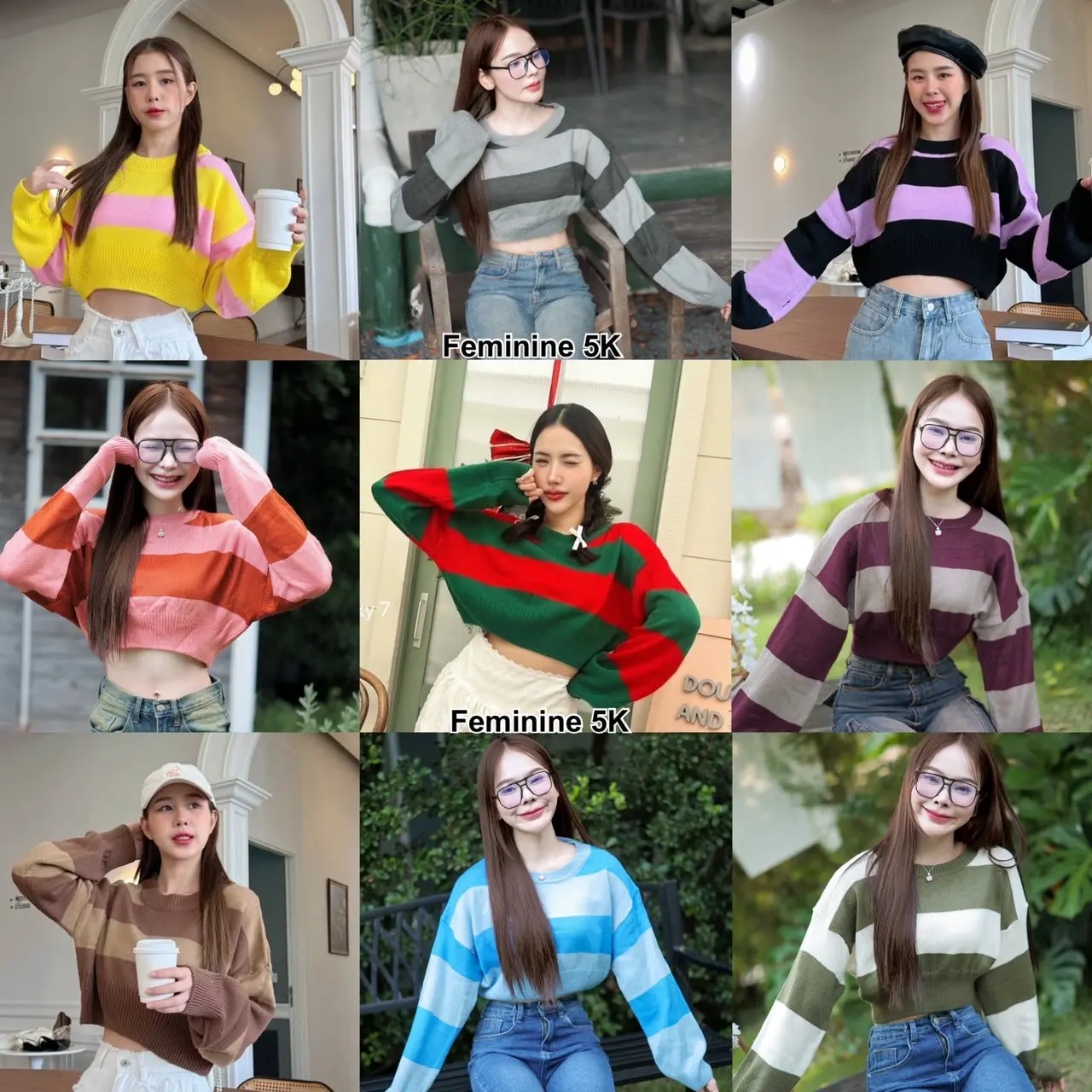 Feminine 5K Brookie knit sweater เสื้อครอปถักไหมพรมแขนยาวลายทาง น่ารักกมากกมินิมอลสุด