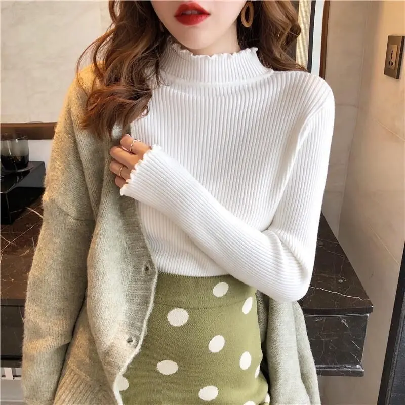 Autumn Sweater Women's Slim Fit Inner Wear Black Mock-Neck Fungus Long Sleeve Versatile Thin Knitted Bottoming Shirt