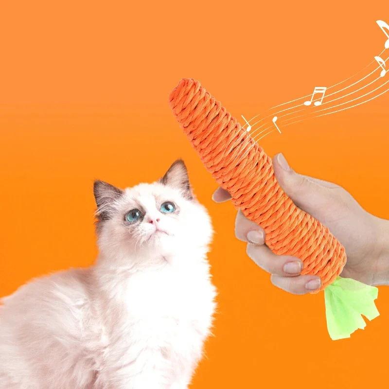 Cat Toy Carrot Sound Pet Products Bite Resistant Paper Rope Scratcher Clean Teeth Interactive Play Cat Carrot Chew Toy for Cat 1
