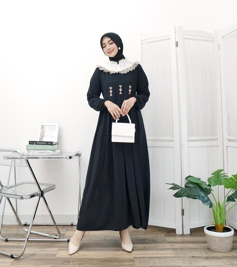 Product Introduction of Gamis Renda sweet lengan panjang model fashion wanita muslim modem terbaru new arrival model kekinian kombinasi brukat 8