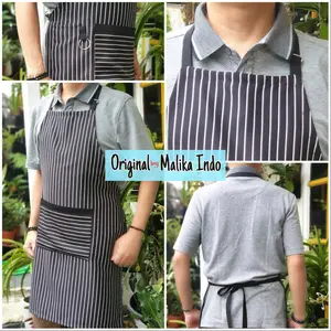 Apron Masak motif Salur Celemek Chef Apron Barista Fullsize