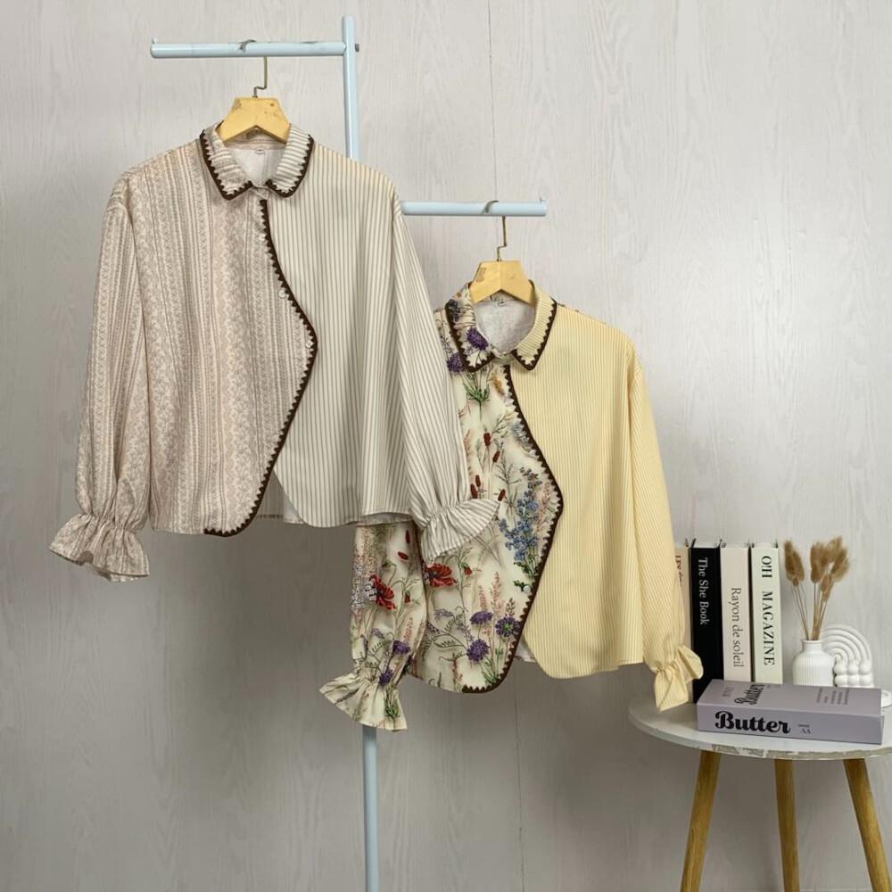 Asaya Atasan Kemeja Pakaian Wanita Motif Bergaris Mode Korea Terbaru