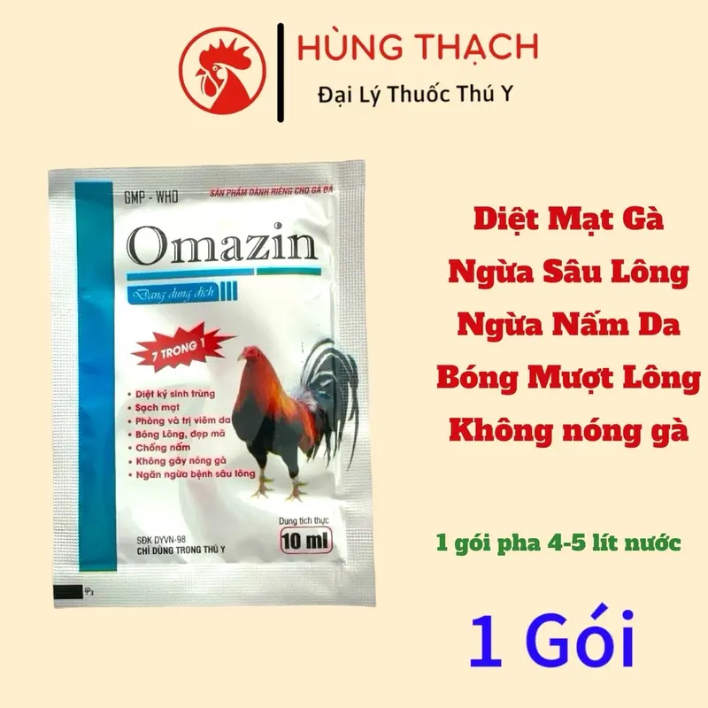 1 Gói Omazin tắm diệt mạt gà 7 trong 1, mượt lông, ngừa nấm da, ngừa sâu lông trên gà đá, gà chọi 0