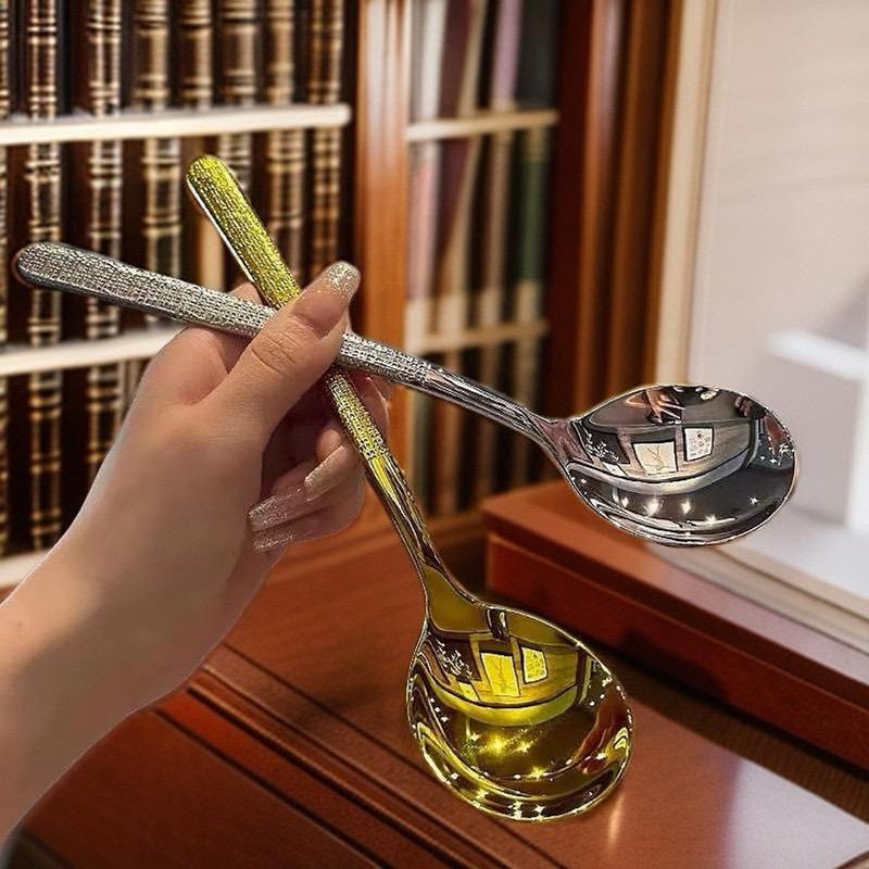 Combo 10 Thìa Cán Dài Muỗng Ăn Súp Cháo Đầu Tròn Thiết Kế Sang Trọng Hiện Đại